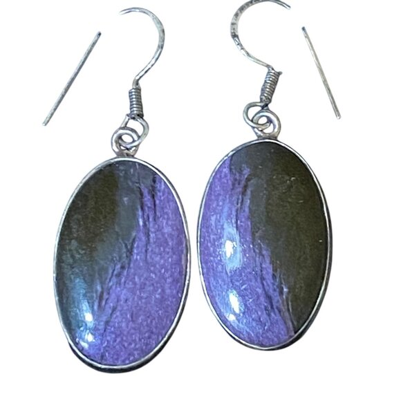 1" x 5/8" Chaorite Purple Sterling Silver 925 Dangle Earrings - Picture 1 of 7